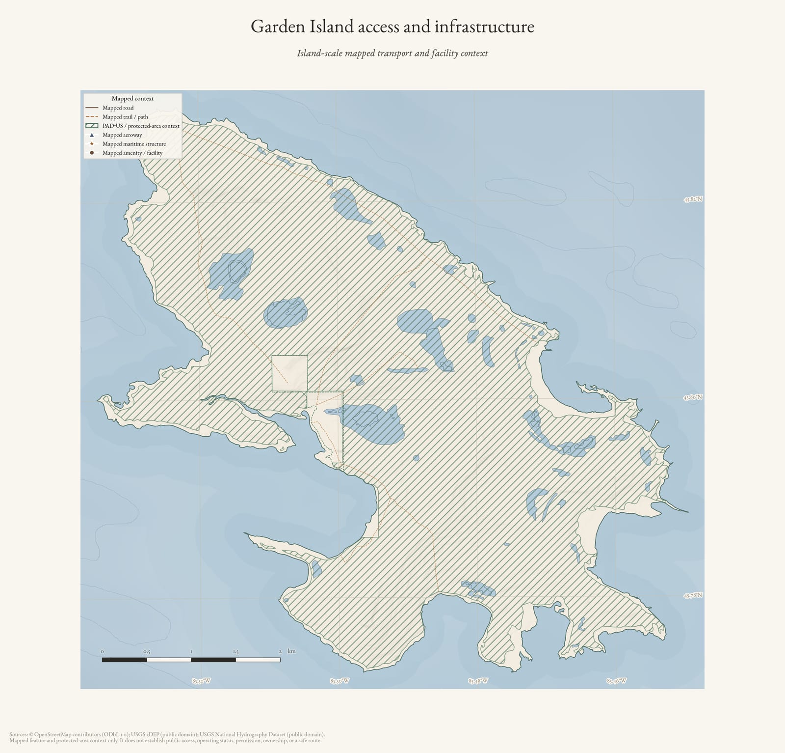 Access and infrastructure map of Garden Island.