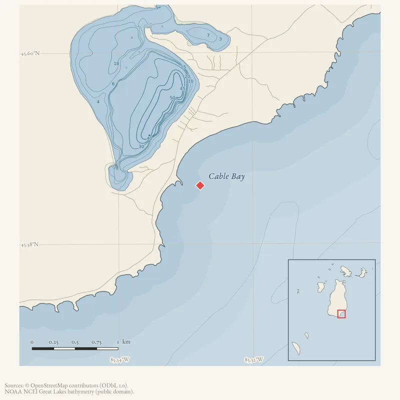 Locator map: Cable Bay highlighted within the Beaver Island archipelago