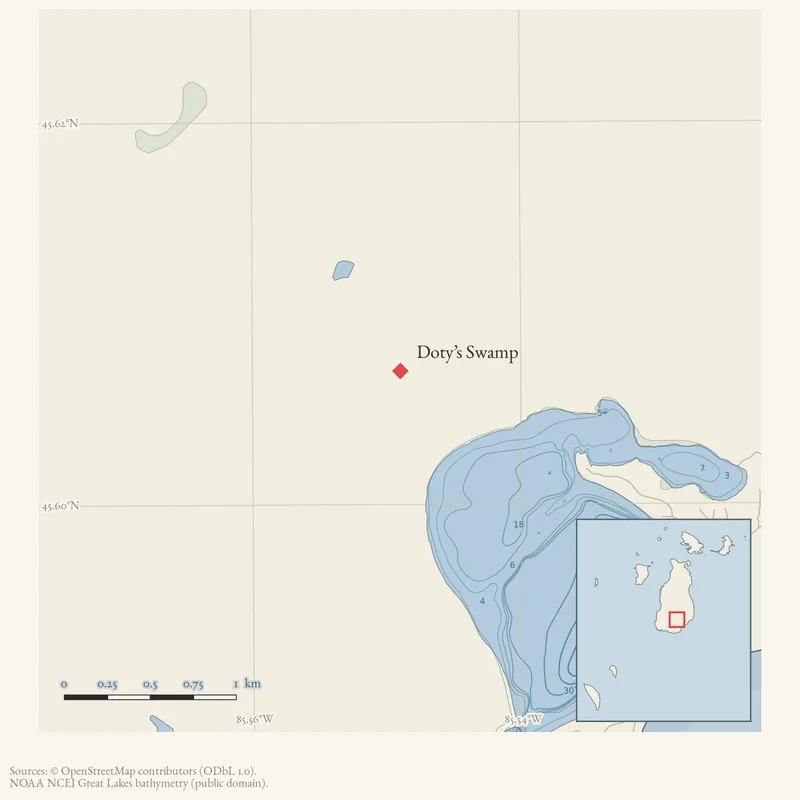 Locator map: Doty’s Swamp highlighted within the Beaver Island archipelago