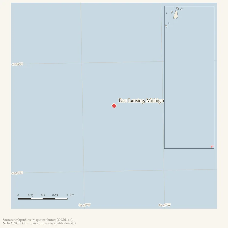 Locator map: East Lansing, Michigan highlighted within the Beaver Island archipelago