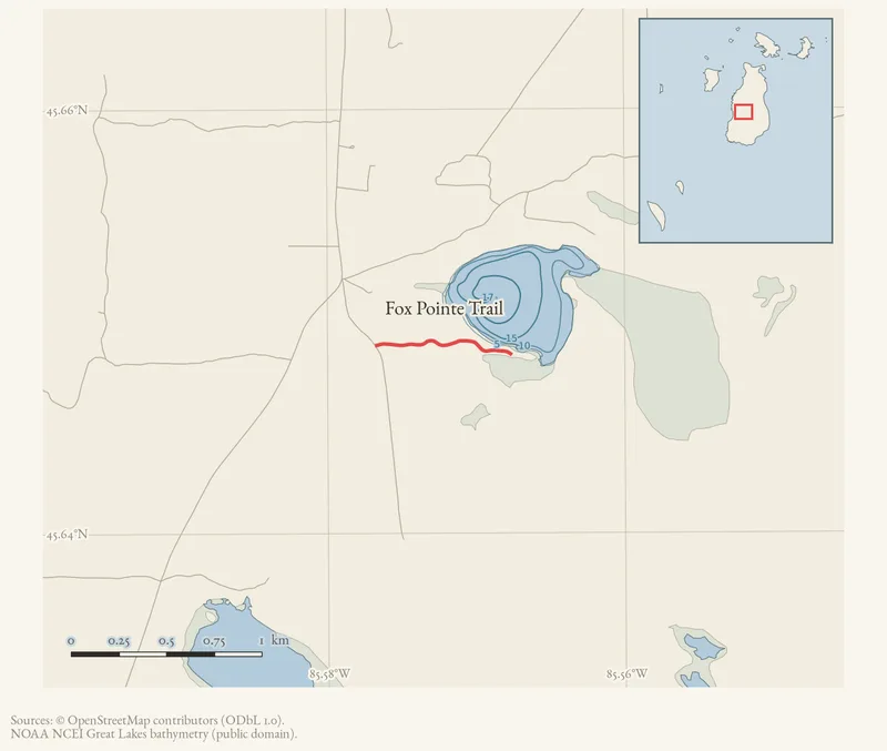 Locator map: Fox Pointe Trail highlighted within the Beaver Island archipelago