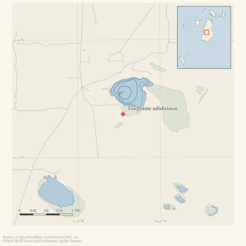 Locator map: Fox Pointe subdivision highlighted within the Beaver Island archipelago