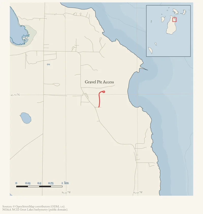 Locator map: Gravel Pit Access highlighted within the Beaver Island archipelago