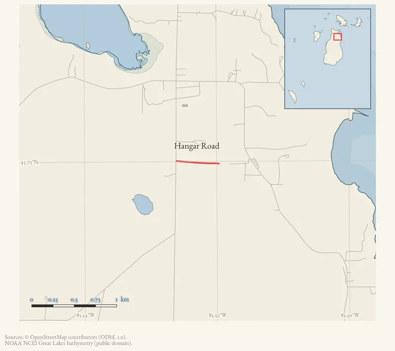 Locator map: Hangar Road highlighted within the Beaver Island archipelago