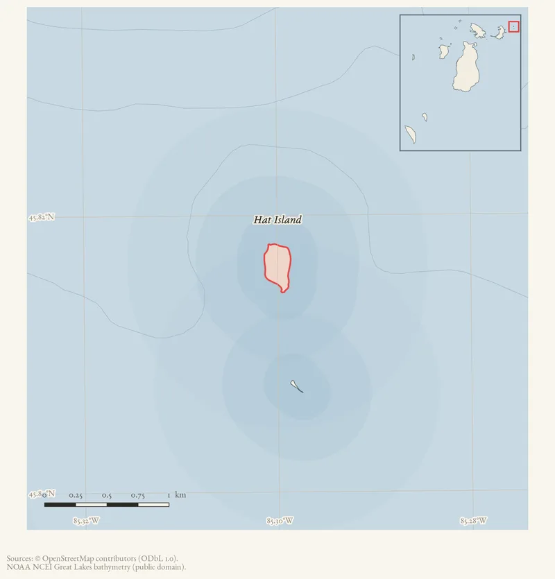Locator map: Hat Island highlighted within the Beaver Island archipelago