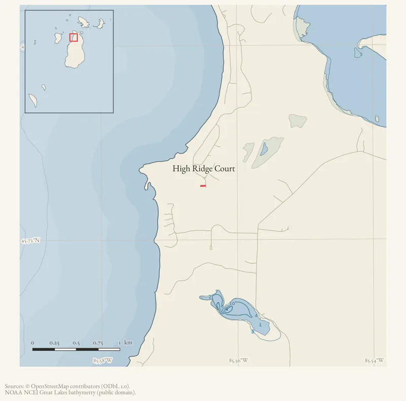 Locator map: High Ridge Court highlighted within the Beaver Island archipelago