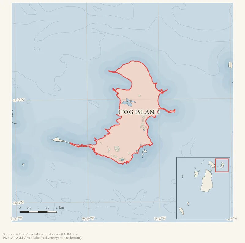 Locator map: Hog Island highlighted within the Beaver Island archipelago