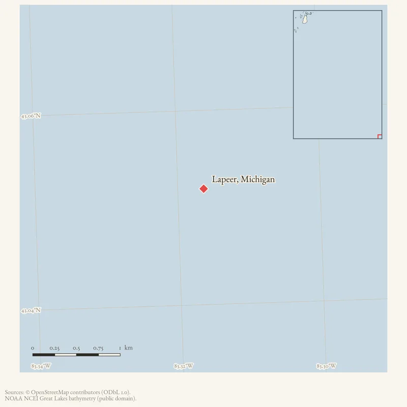 Locator map: Lapeer, Michigan highlighted within the Beaver Island archipelago