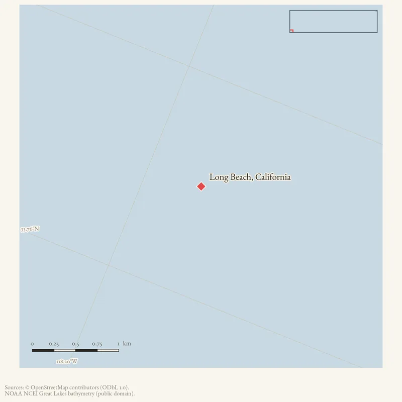 Locator map: Long Beach, California highlighted within the Beaver Island archipelago