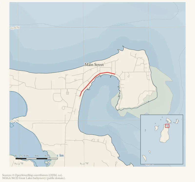Locator map: Main Street highlighted within the Beaver Island archipelago