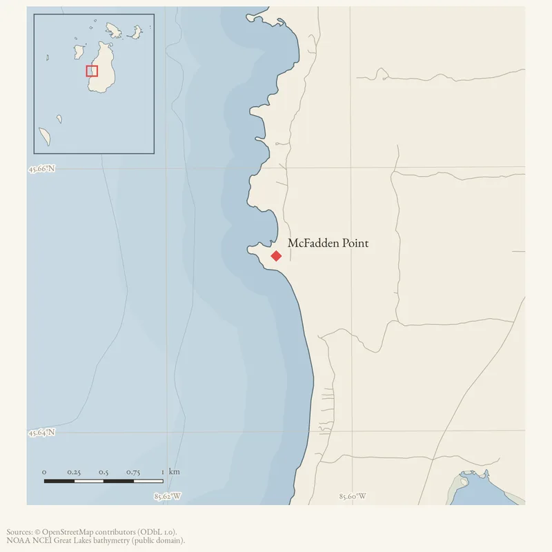 Locator map: McFadden Point highlighted within the Beaver Island archipelago