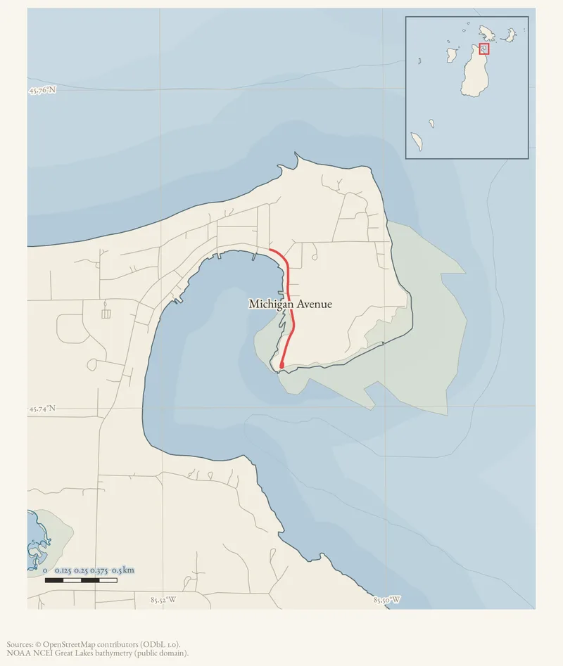 Locator map: Michigan Avenue highlighted within the Beaver Island archipelago