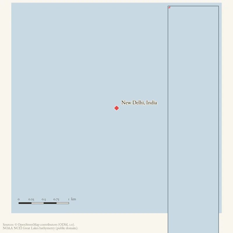 Locator map: New Delhi, India highlighted within the Beaver Island archipelago