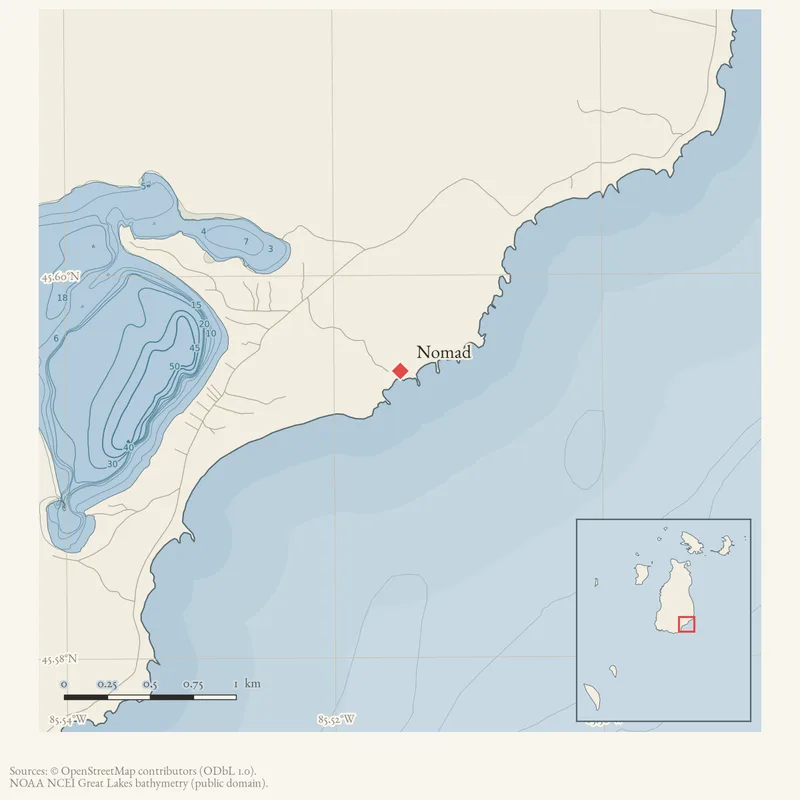 Locator map: Nomad highlighted within the Beaver Island archipelago