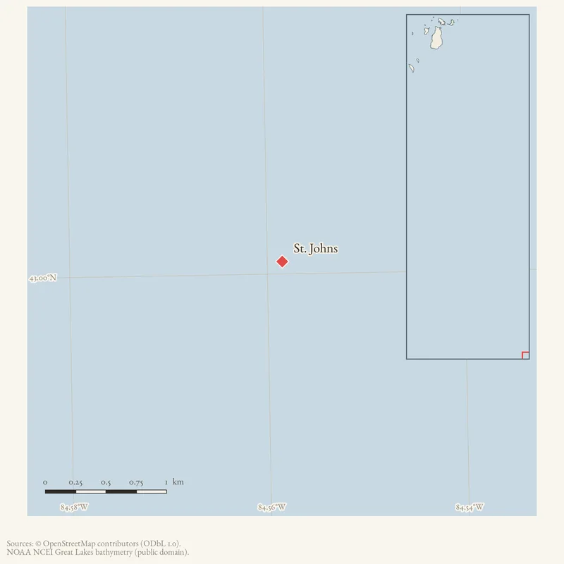 Locator map: St. Johns highlighted within the Beaver Island archipelago