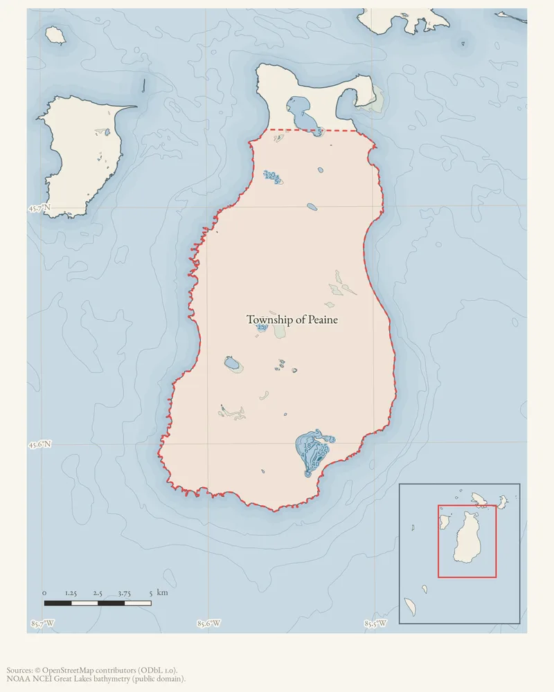 Locator map: Township of Peaine highlighted within the Beaver Island archipelago
