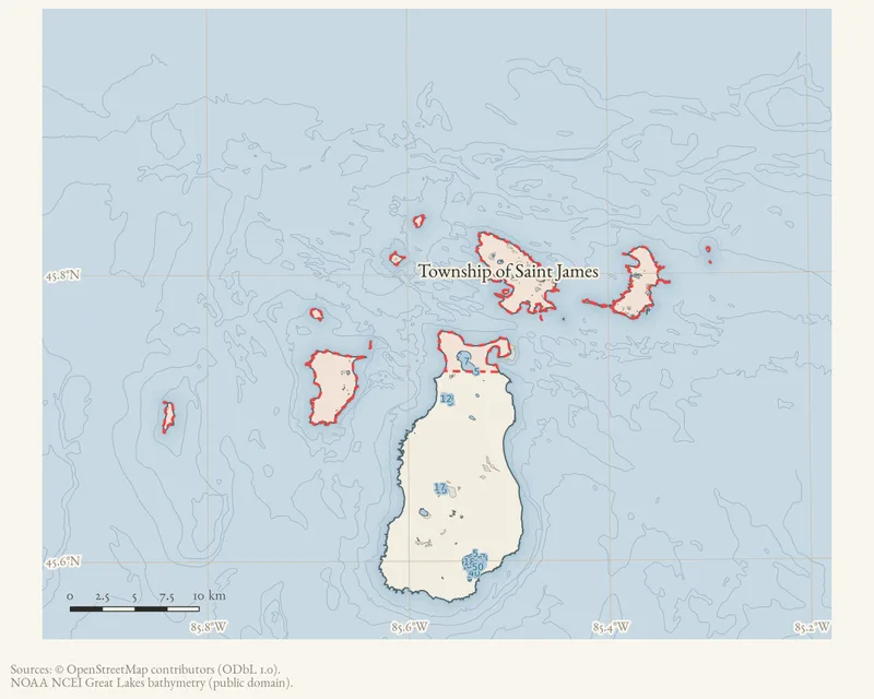 Locator map: Township of Saint James highlighted within the Beaver Island archipelago