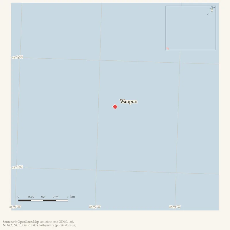 Locator map: Waupun highlighted within the Beaver Island archipelago