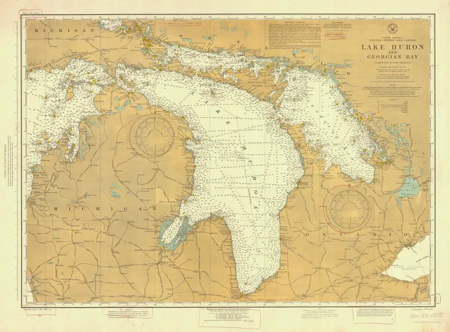Historical chart: Lake Huron And Georgian Bay, held by NOAA Office of Coast Survey, 1918.