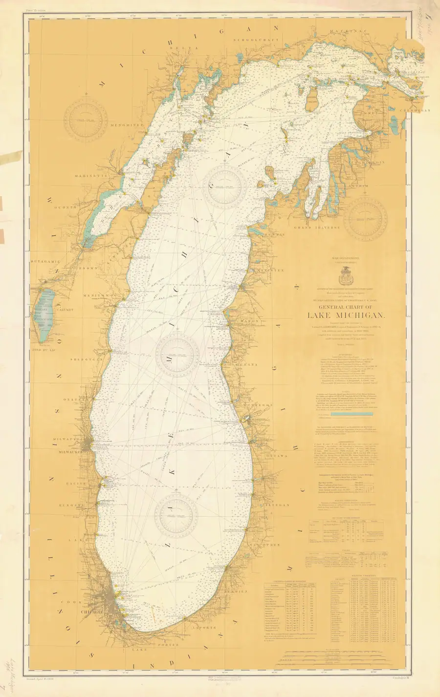 Historical chart: General Chart Of Lake Michigan, held by NOAA Office of Coast Survey, 1906.