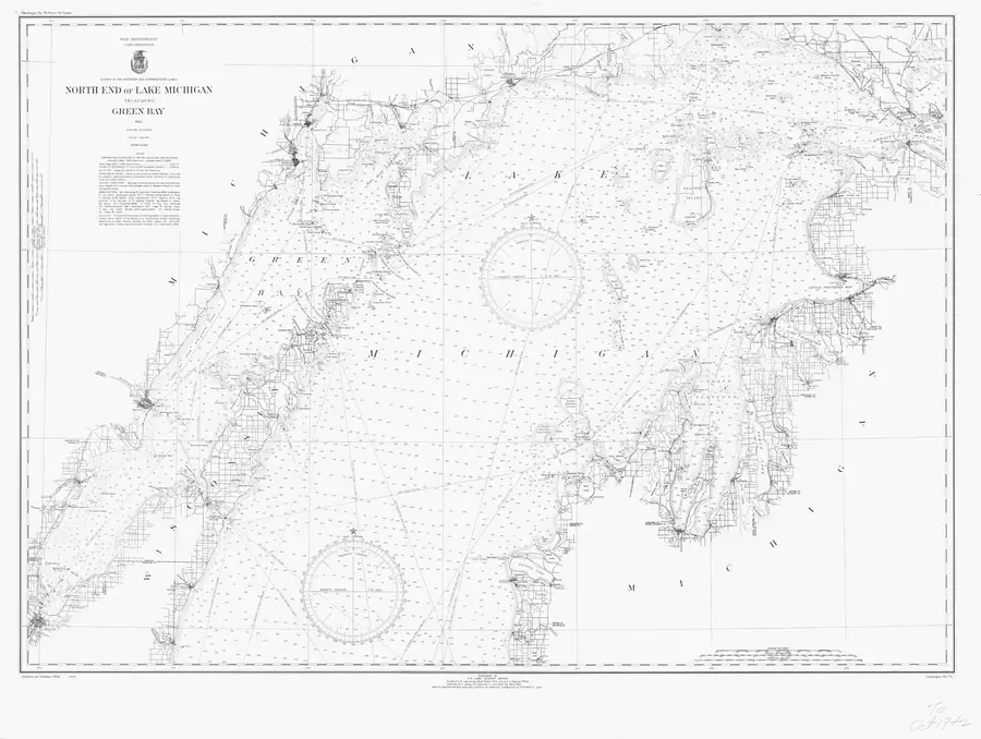 Historical chart: North End Of Lake Michigan Including Green Bay, held by NOAA Office of Coast Survey, 1942.