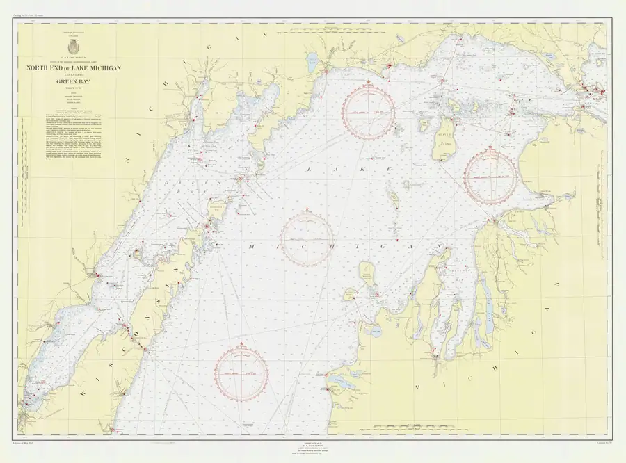 Historical chart: North End Of Lake Michigan Including Green Bay, held by NOAA Office of Coast Survey, 1954.
