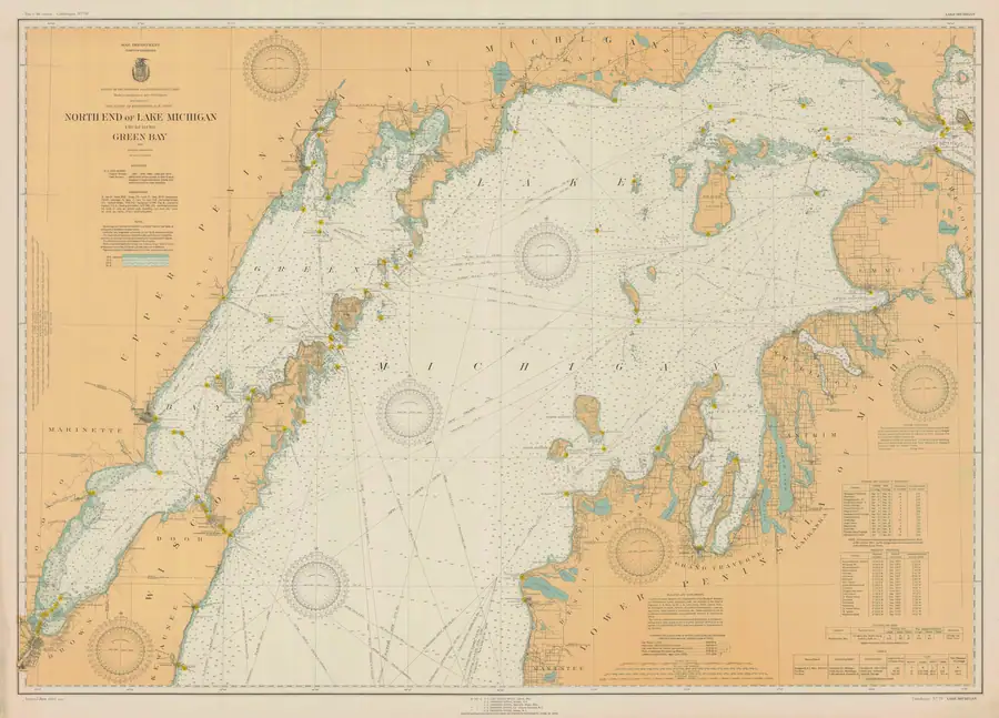 Historical chart: North End Of Lake Michigan Including Green Bay, held by NOAA Office of Coast Survey, 1930.