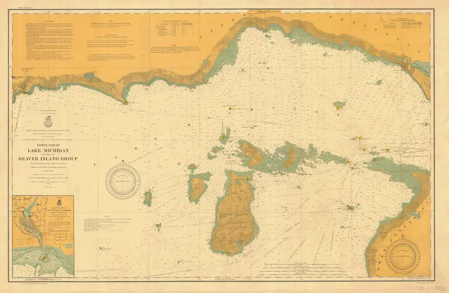 Historical chart: North End Of Lake Michigan Inlcluding The Beaver Island Group, held by NOAA Office of Coast Survey, 1903.