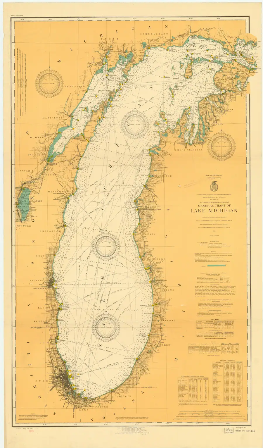 Historical chart: General Chart Of Lake Michigan, held by NOAA Office of Coast Survey, 1923.