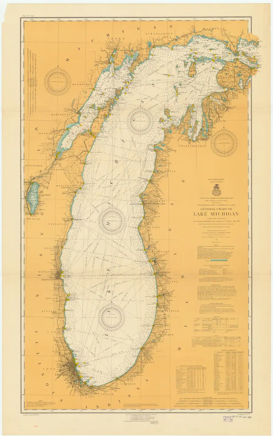 Historical chart: General Chart Of Lake Michigan, held by NOAA Office of Coast Survey, 1915.