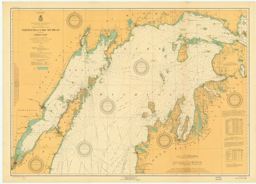 Historical chart: North End Of Lake Michigan Including Green Bay, held by NOAA Office of Coast Survey, 1924.