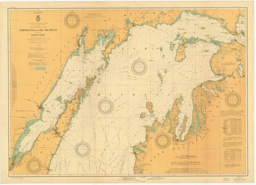 Historical chart: North End Of Lake Michigan Including Green Bay, held by NOAA Office of Coast Survey, 1927.