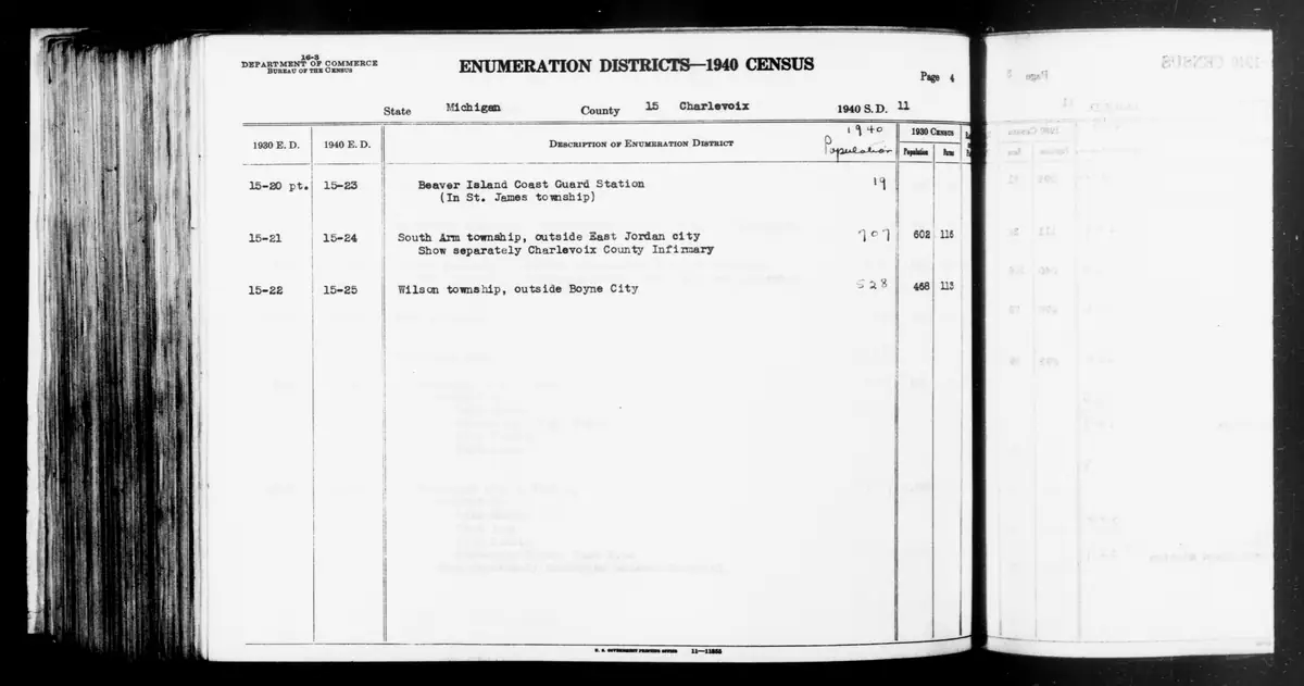 1940 census enumeration district descriptions, Charlevoix County: ED 15-23,