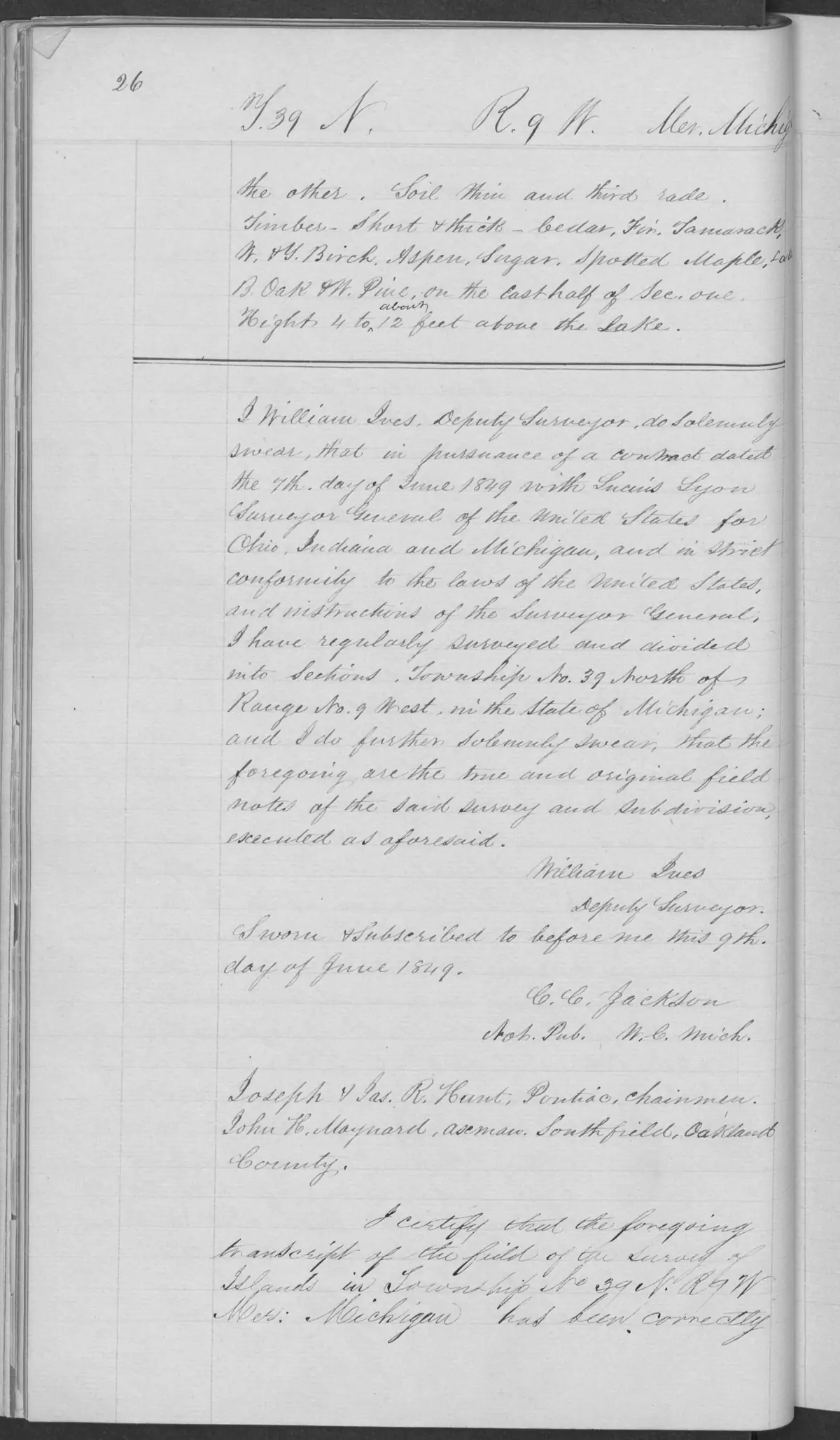Scanned page: field note volume 168138 page 0026 hog island survey, held by Bureau of Land Management, General Land Office Records.