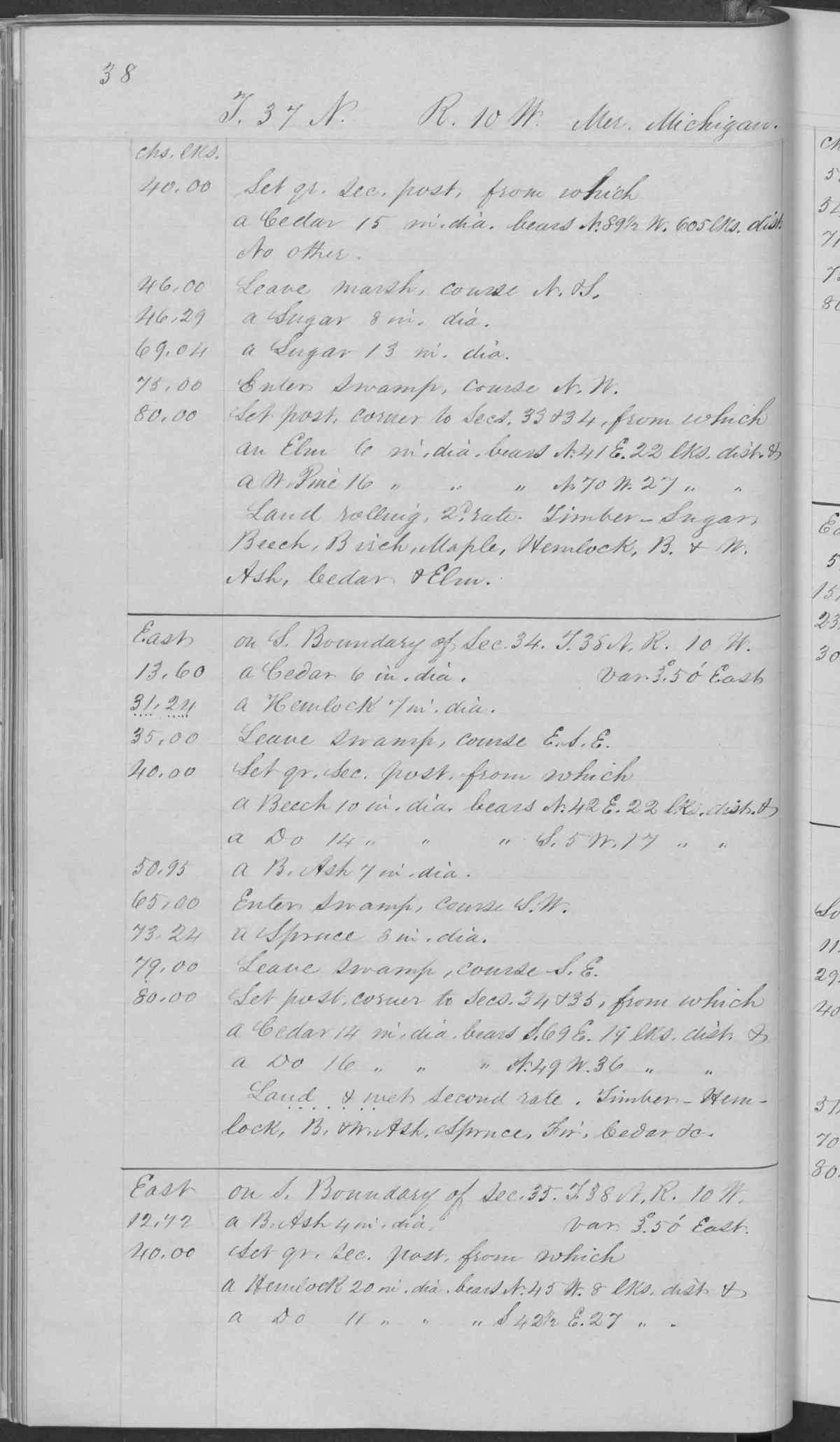 Scanned page: field note volume 168138 page 0038 big beaver island survey, held by Bureau of Land Management, General Land Office Records.