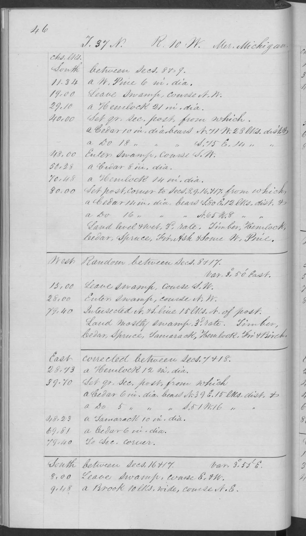 Scanned page: field note volume 168138 page 0046 big beaver island survey, held by Bureau of Land Management, General Land Office Records.