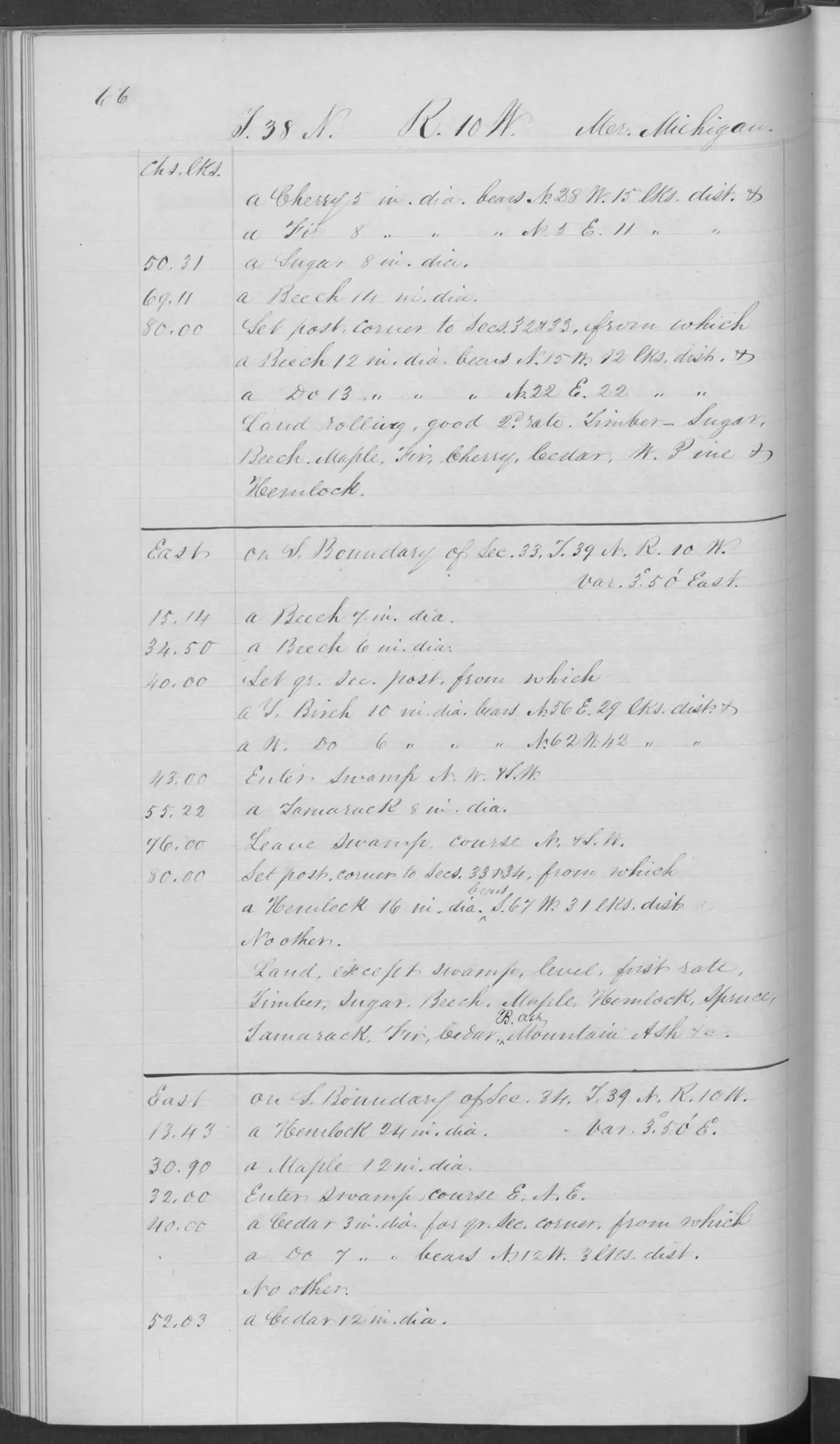 Scanned page: field note volume 168138 page 0066 big beaver island survey, held by Bureau of Land Management, General Land Office Records.