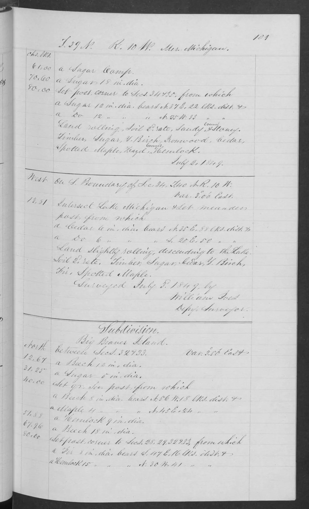 Scanned page: field note volume 168138 page 0101 big beaver subdivision, held by Bureau of Land Management, General Land Office Records.