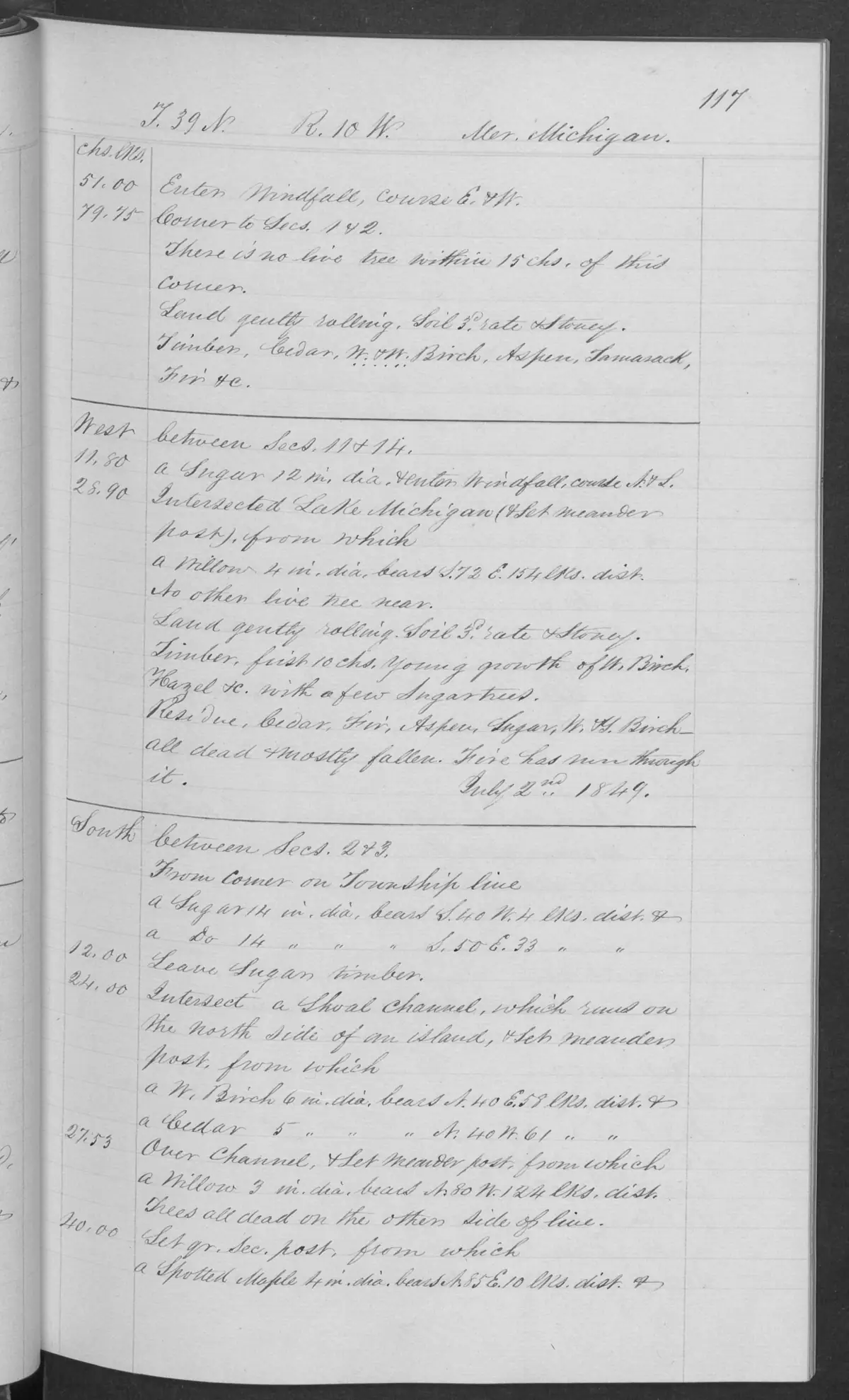 Scanned page: field note volume 168138 page 0117 garden island survey, held by Bureau of Land Management, General Land Office Records.