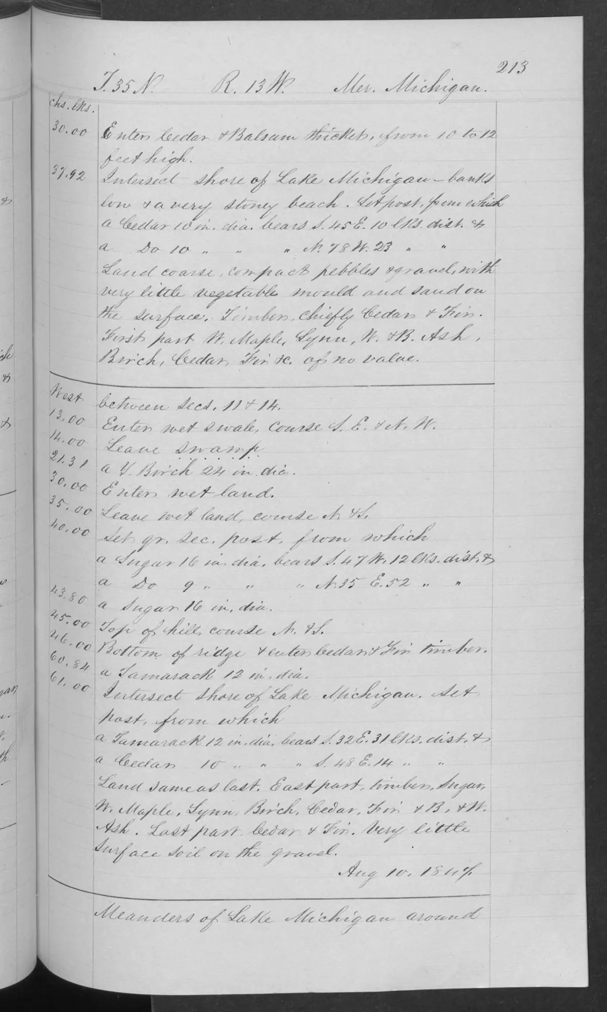 Scanned page: field note volume 168138 page 0213 north fox island survey, held by Bureau of Land Management, General Land Office Records.