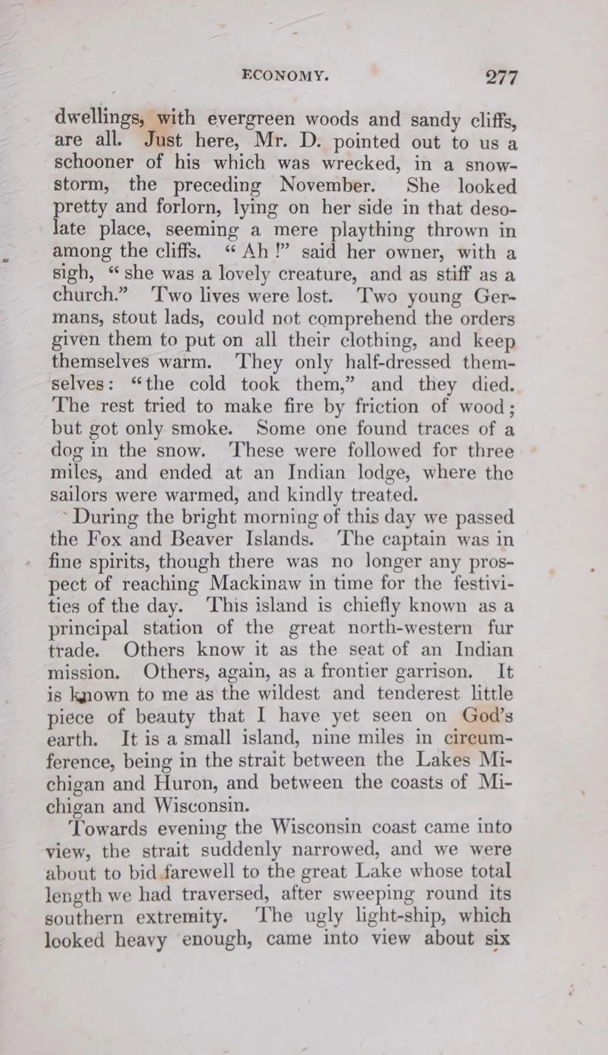 Scanned document page: Harriet Martineau’s Fox and Beaver Islands passage