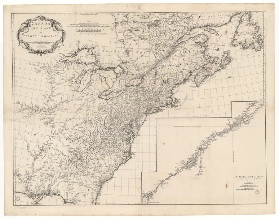 Historical chart: d’Anville Canada and Louisiana map, sheet 1 (1755).