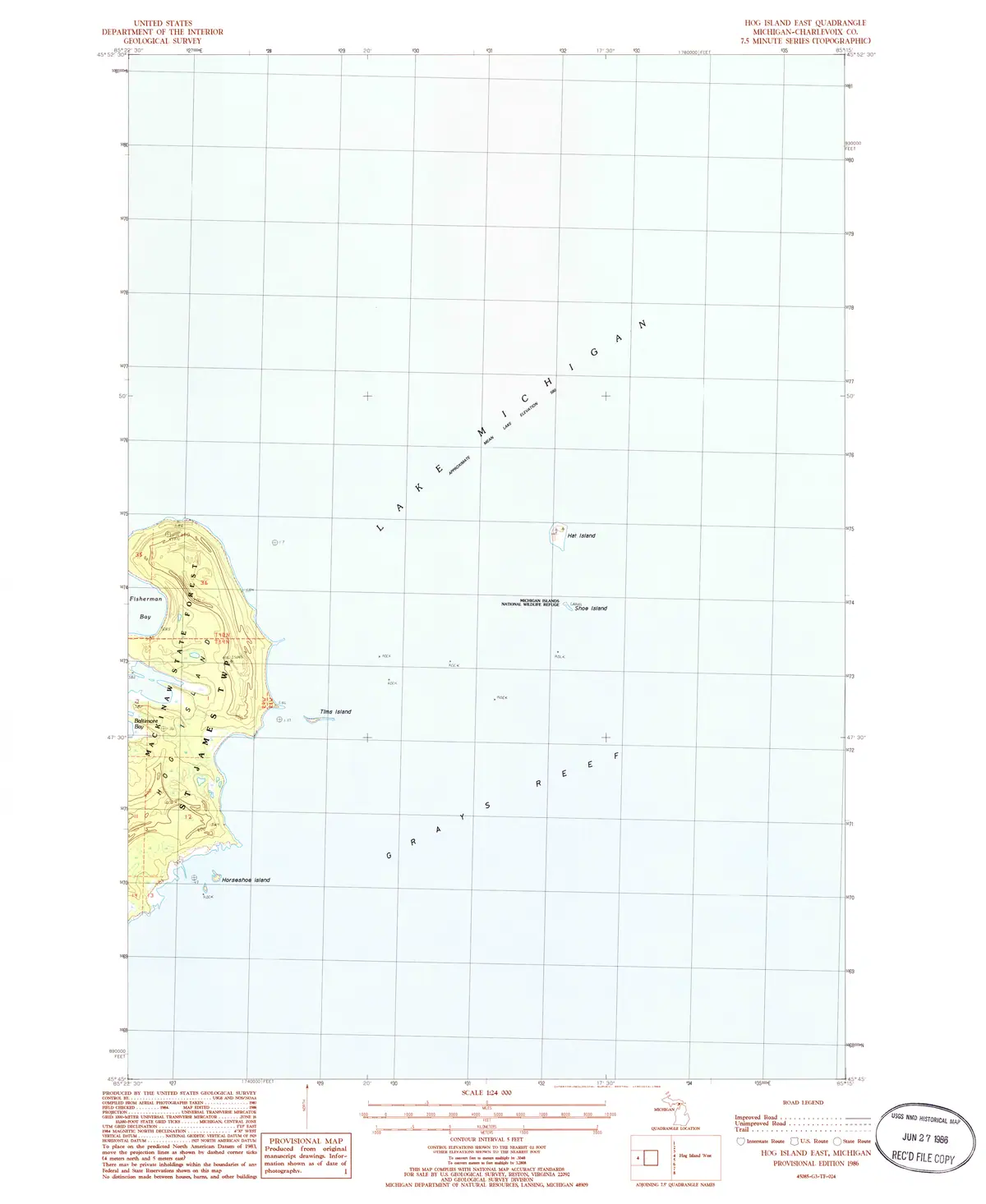 Topographic quadrangle map with a gridded water area and a contoured shoreline along the left edge.