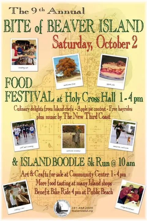 Illustrated event poster featuring food, autumn foliage, running, and community activities.