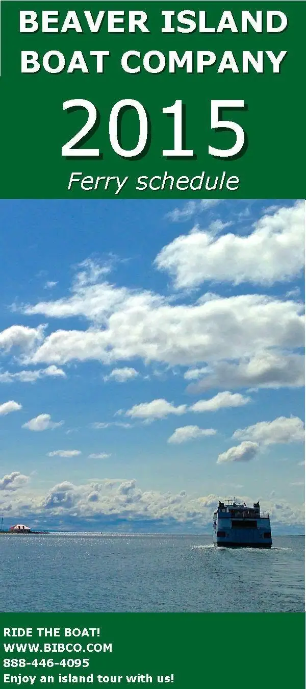 A ferry travels across shimmering water beneath a sky filled with white clouds.