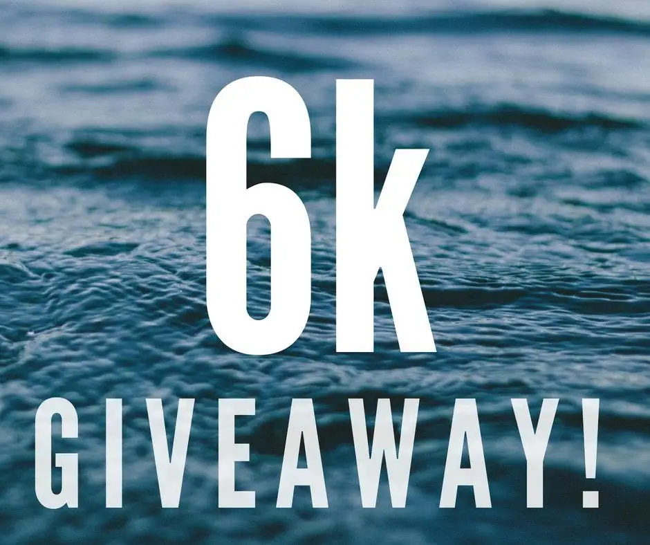 Promotional graphic with large white lettering reading “6k GIVEAWAY!” over rippling dark water.