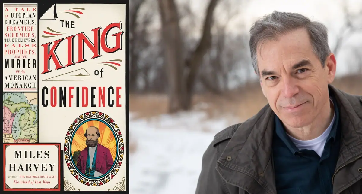 Promotional graphic with a book cover beside a portrait of a man outdoors in a snowy setting.