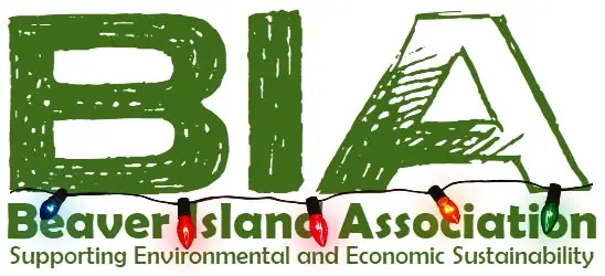 Green illustrated association logo with large initials, holiday lights, and sustainability text.