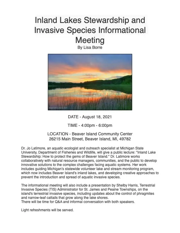 Flyer for an informational meeting with a sunset photograph above the event details and explanatory text.