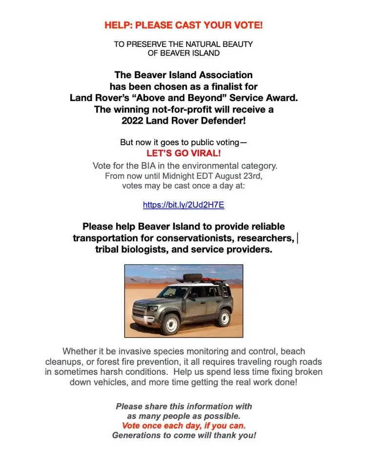 Promotional flyer urging daily voting, with an inset image of a rugged utility vehicle.